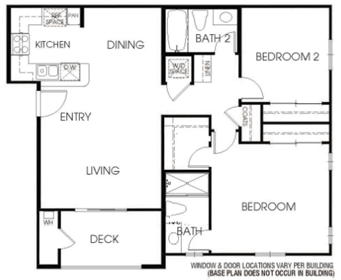 Floor plan for 2 beds, 2 baths, 981 sqft